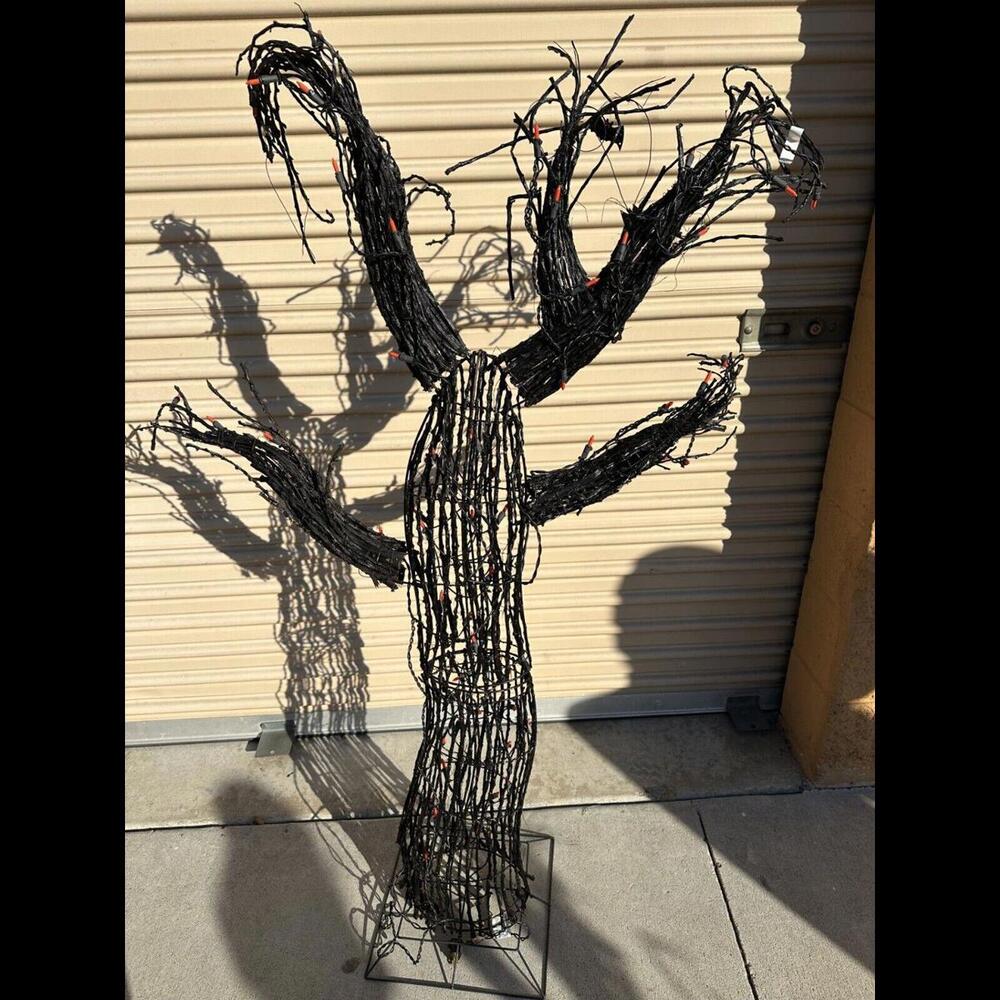 Vintage Halloween Black Branch Tree with Orange Lights